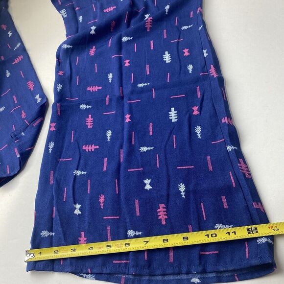 Romper Womens Size L Blue Floral elastic‎ waist Backless Jumpsuit Pockets Used - Picture 15 of 16